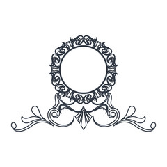 round decorative frame flourish calligraphy monochrome vector illustration