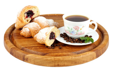 fresh croissant with coffee isolated on white background