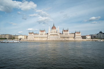 Obraz na płótnie Canvas Hungarian Parliament Building, known as the Parliament of Budapest. It lies in Lajos Kossuth Square, on the bank of the Danube river.