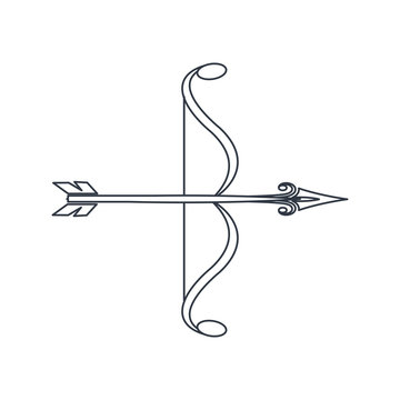 bow arrow ornate decorative element line vector illustration