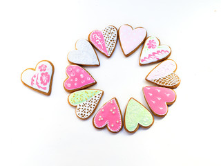 Fototapeta premium Pastel colored heart sugar cookies