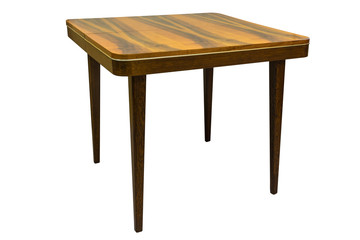 Vintage walnut table in the style of the sixties, isolated on white