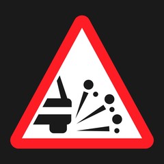 Loose chippings and gravel flat icon, Traffic and road sign, vector graphics, a solid pattern on a black background, eps 10