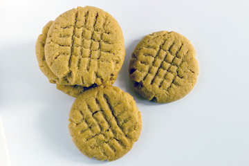 Homemade peanut butter cookies on white background