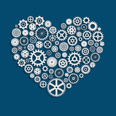 vector illustration of heart made of colorful cogwheels