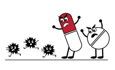 Frightened microbes run from the capsule and tablet