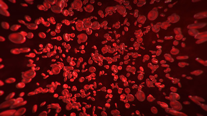 3d abstract red blood cells illustration, scientific or medical or microbiological background