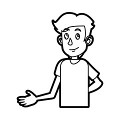 cartoon boy young character line vector illustration