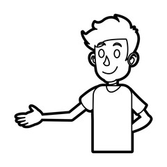 cartoon boy young character line vector illustration