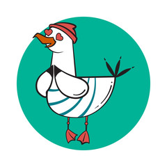 Funny cartoon seagull, in love.