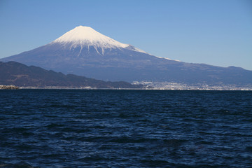 Mt. Fuji and sea, view from Mihono Matsubara in Shizuoka, Japan