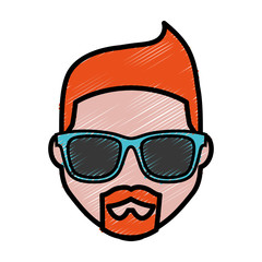 hipster man with sunglasses icon over white background. colorful design. vector illustration