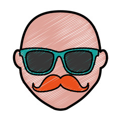 hipster man with mustache and sunglasses icon over white background. colorful design. vector illustration