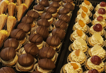cakes with cream and chocolate