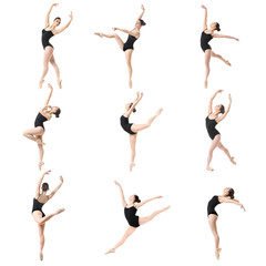 Naklejka premium Collage of beautiful ballet dancer on white background