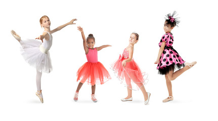 Fototapeta premium Dance concept. Little girls on white background