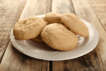Tasty cookies on plate, closeup