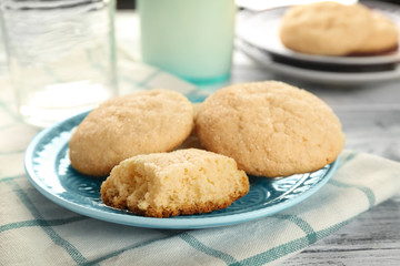 Tasty cookies on plate, closeup
