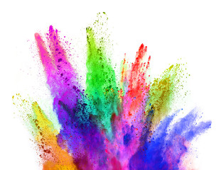 Explosion of colored powder on white background