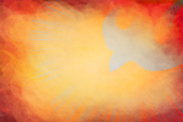 Holy Spirit, Pentecost or Confirmation symbol with a dove, and bursting rays of flames or fire. Abstract modern religious digital illustration background