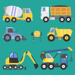 Naklejka premium Construction delivery truck transportation vehicle mover road machine equipment vector.