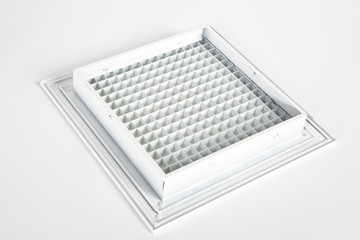 Square grille for air conditioning. Metal white grille for ventilation.