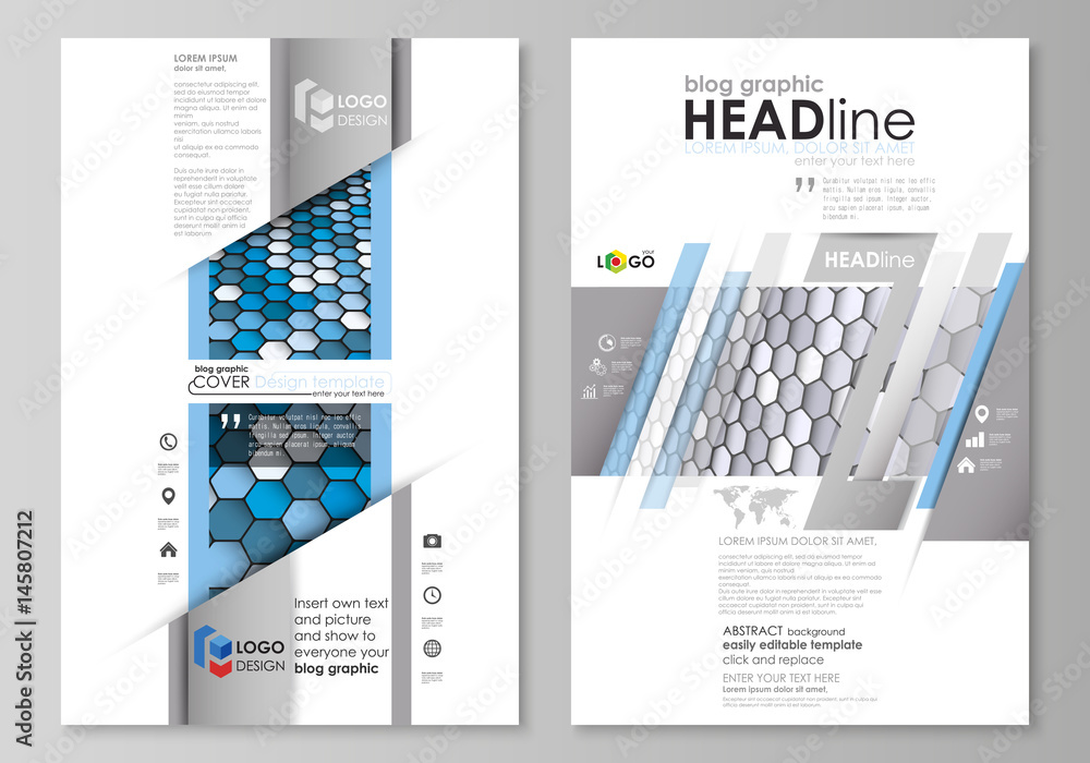 Poster blog graphic business templates. page website design template, easy editable vector layout. blue and