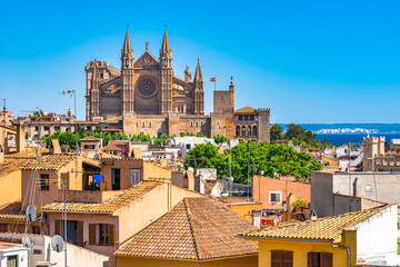 Spain Palma de Majorca townscape with view of the Cathedral La Seu © vulcanus