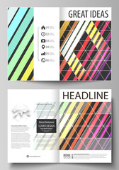 Business templates for bi fold brochure, flyer, booklet. Cover template, vector layout in A4 size. Bright color rectangles, colorful design, geometric rectangular shapes forming abstract background