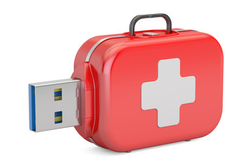 USB flash drive service, recovery and first aid concept. 3D rendering
