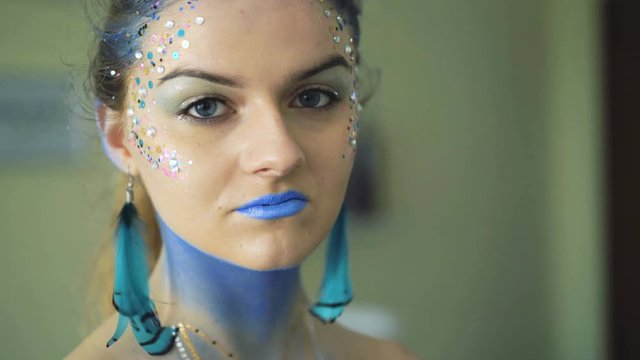 Bodyart makeup for carnival and halloween for the girl in 4K