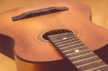 Detail of old acoustic guitar