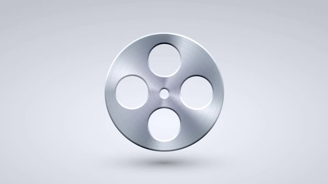 animation full metal rotation film icon on blue background. 4K video with alpha matte