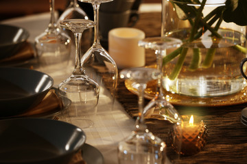 Fototapeta na wymiar Table setting in restaurant, closeup