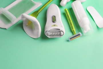 Set for hair removal on color background