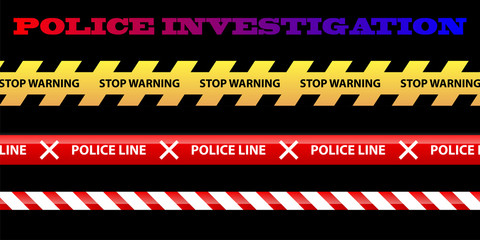 Set of yellow plastic caution tape or warning tape. Stripe tape with police line vector illustration