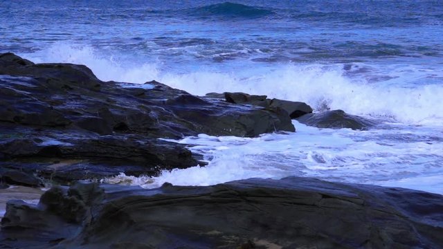 Wonthaggi, Australia: Ocean Waves Breaking on Rocks, Slow motion
