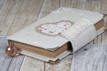 Vintage notebook - planner with textile soft cover and bookmark