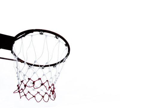 Basketball Hoop Viewed From Below On White Background