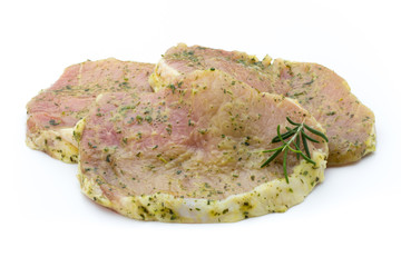 Pork chop, marinated. Isolated on the white background.