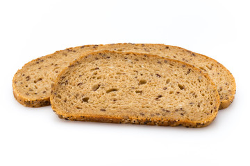 Rye bread slice isolated on white background.