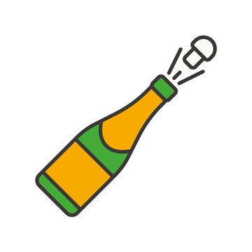 Champagne bottle opening color icon
