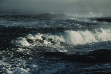 Big stormy ocean wave. Blue water background