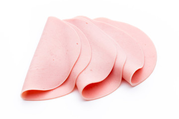 Sliced boiled ham sausage isolated on white background, top view © gitusik