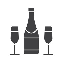 Champagne bottle and glasses glyph icon