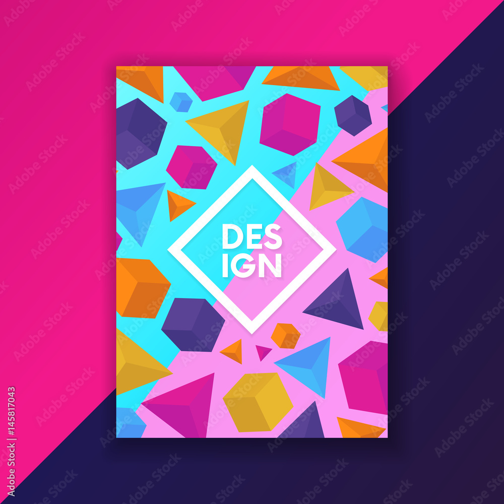 Poster abstract poster with colorful elements geometric shapes and text frame.