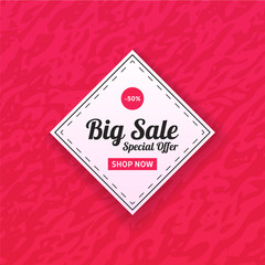 Big sale banner with shop now button. Special offer promo poster vector design.