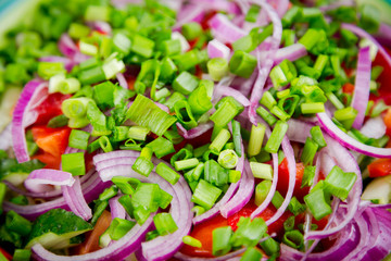 Closeup of chopped vegetables in bowl