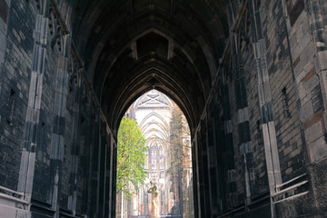 Fototapeta na wymiar tunnel of a tower church building in Netherlands main city