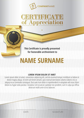 Fototapeta premium Template of Certificate of Appreciation with golden badge, in silver